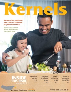 Spring 2019 Newsletter Cover -- Photo of man and child preparing salad.
