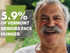Photo of senior citizen with words 5.9% of Vermont Seniors Face Hunger