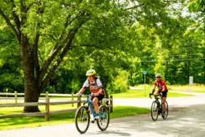 Photo of cyclists riding on a country road.