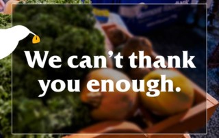 Photo of veggies with "we can't thank you enough" text.