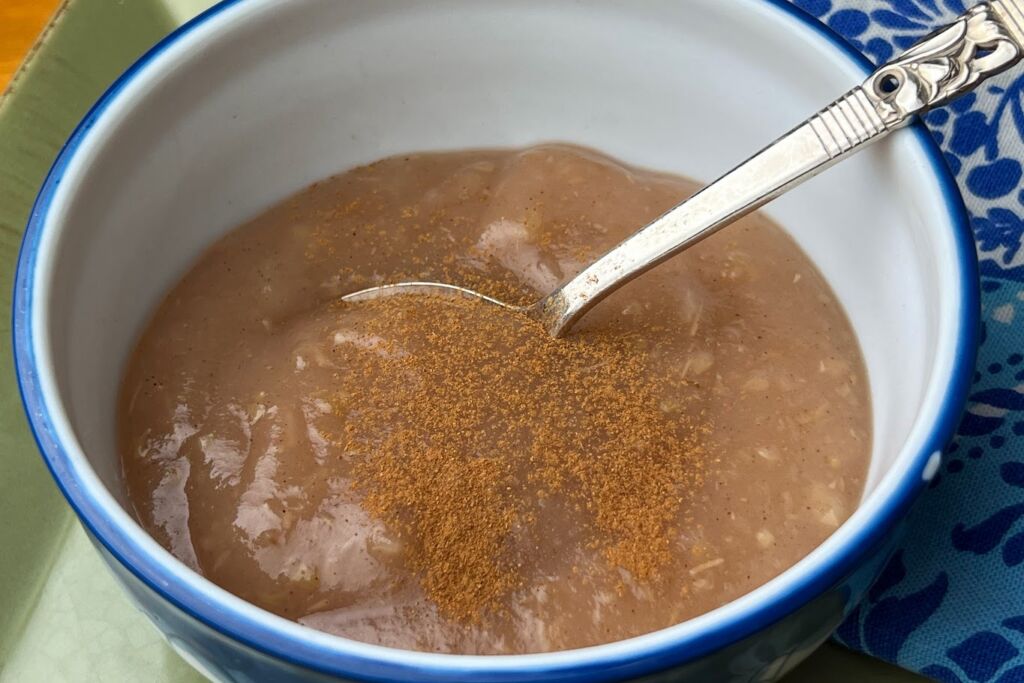 Photo of bowl of apple sauce sprinkled with cinnamon