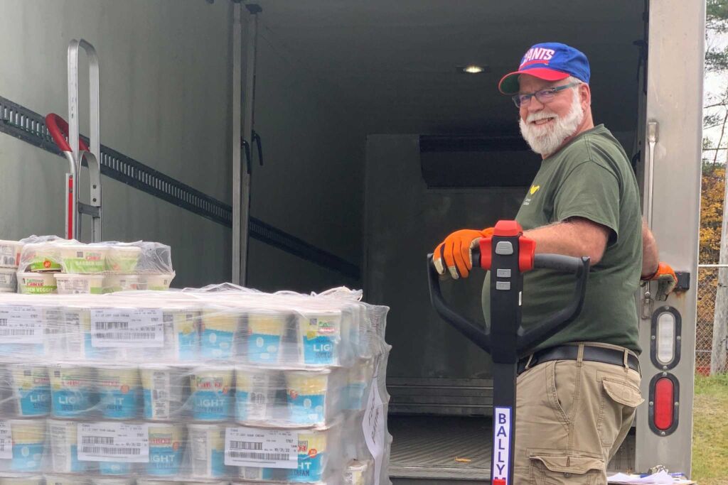 Dan at work delivering a pallet of food at a Network Partner.