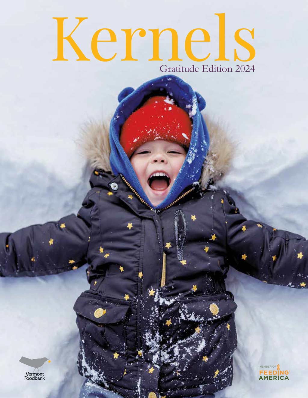 Cover photo of the 2024 Gratitude Edition featuring a child making a snow angel.