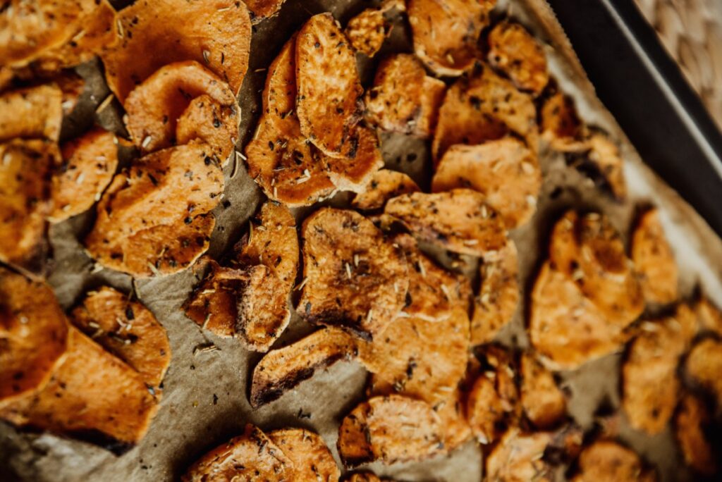 Photo of Crispy Turnip Chips on Sheet Pan
