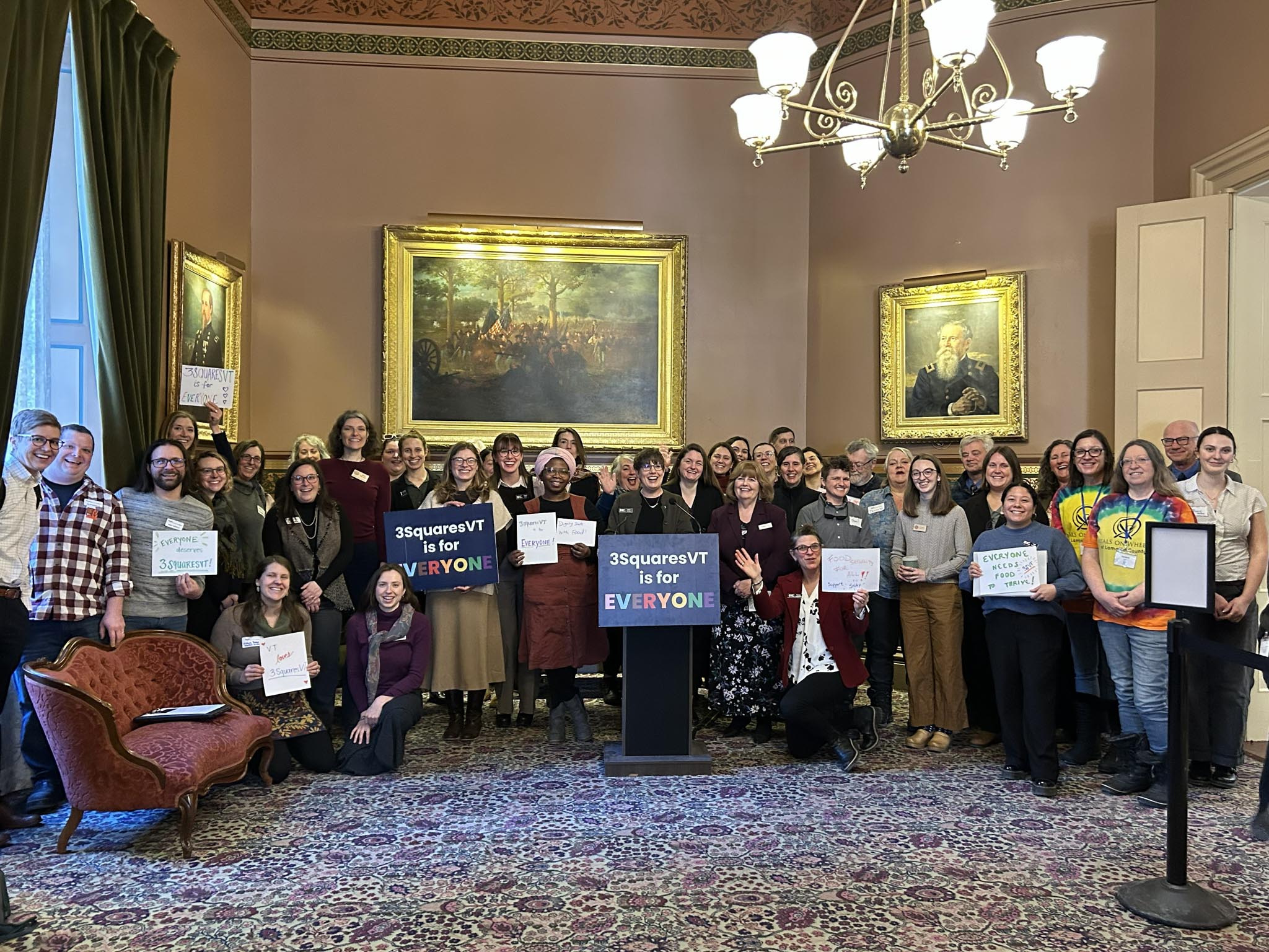 A large group of food access advocates gathered at the Statehouse on February 5th for 3SquaresVT Day. Testimony was given by numerous advocates in Senate committees and House committees.