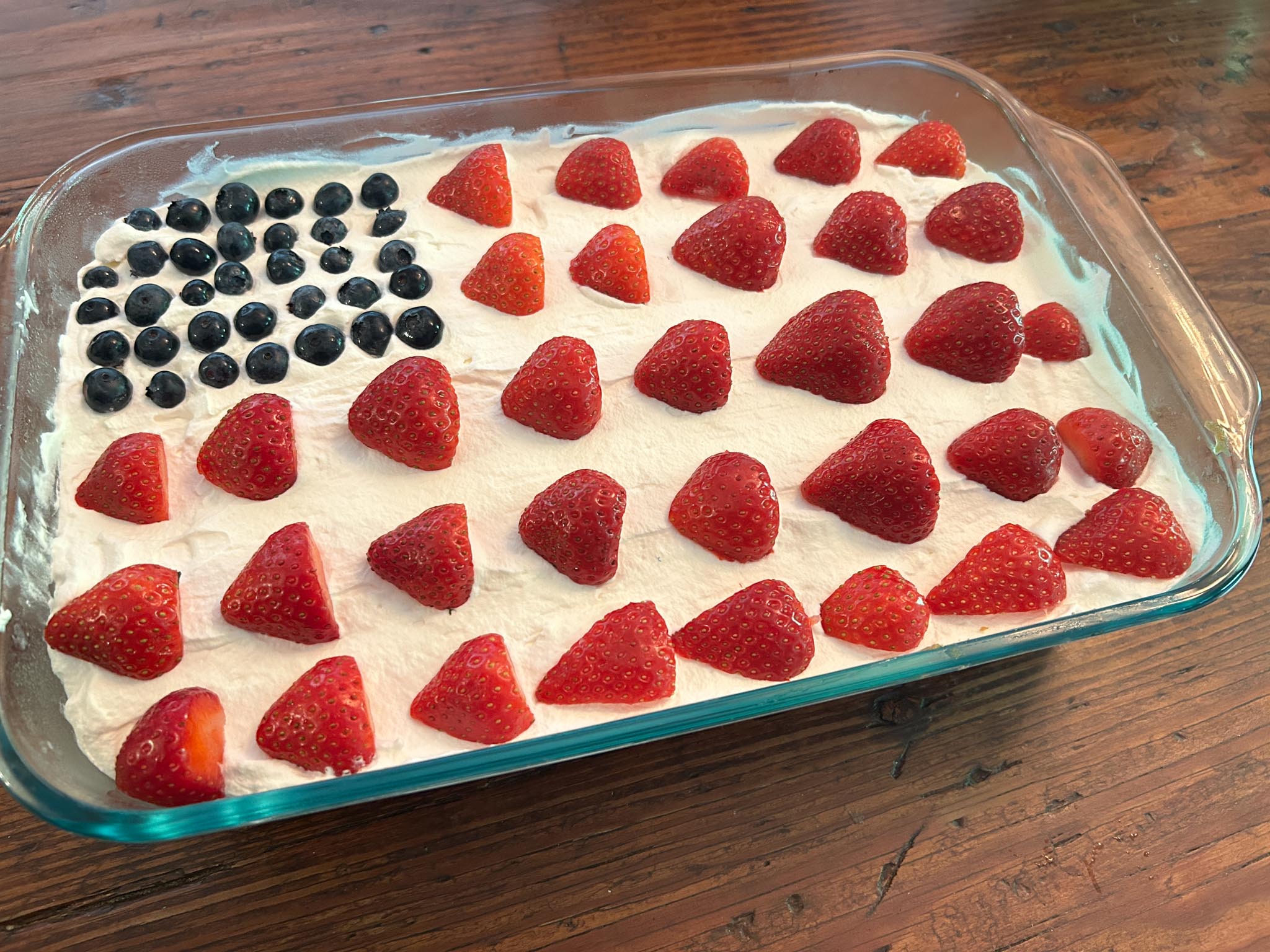 After adding the whipped cream, dot the top with berries in a pattern of your choosing!