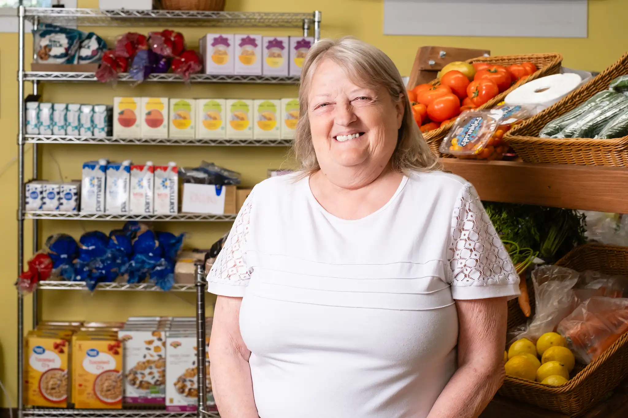 Cindy and staff and volunteers at the Bethel Area Food Shelf are working to get fresh groceries to neighbors in the community.